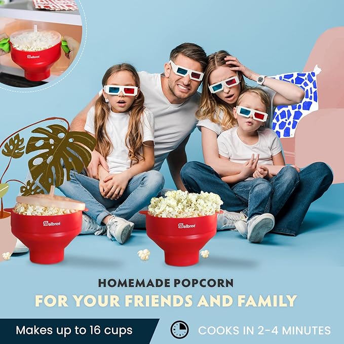 The Original Salbree Collapsible Silicone Microwave Popcorn Popper Maker Machine, Microwavable Bowl Holds 16 Cups, Uses Hot Air and Oil Always Optional - The Most Colors Available (Aqua)