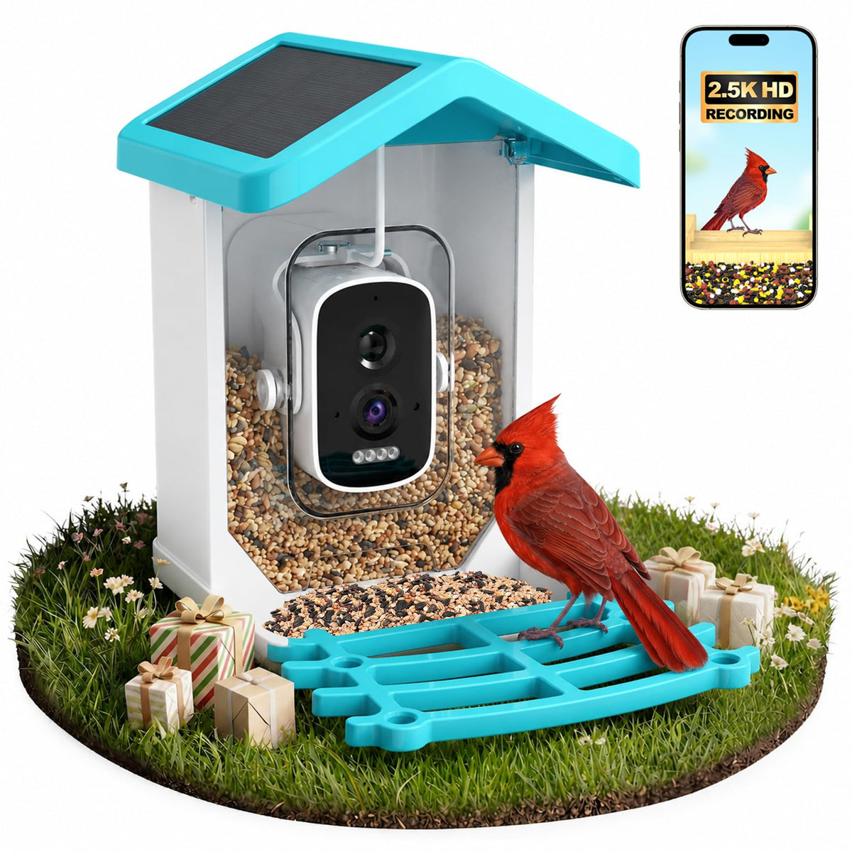 Smart Bird Feeder with Camera Integrated Solar Roof, Bird House with Camera