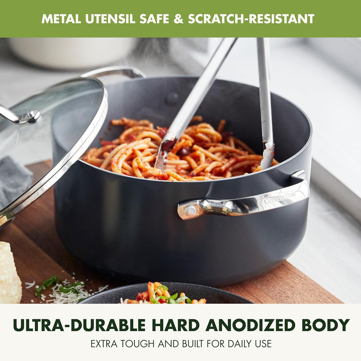 GreenPan Valencia Pro Hard Anodized Healthy Ceramic Nonstick 5QT Stock Pot with Lid, PFAS-Free, Induction, Dishwasher Safe, Oven Safe, Gray