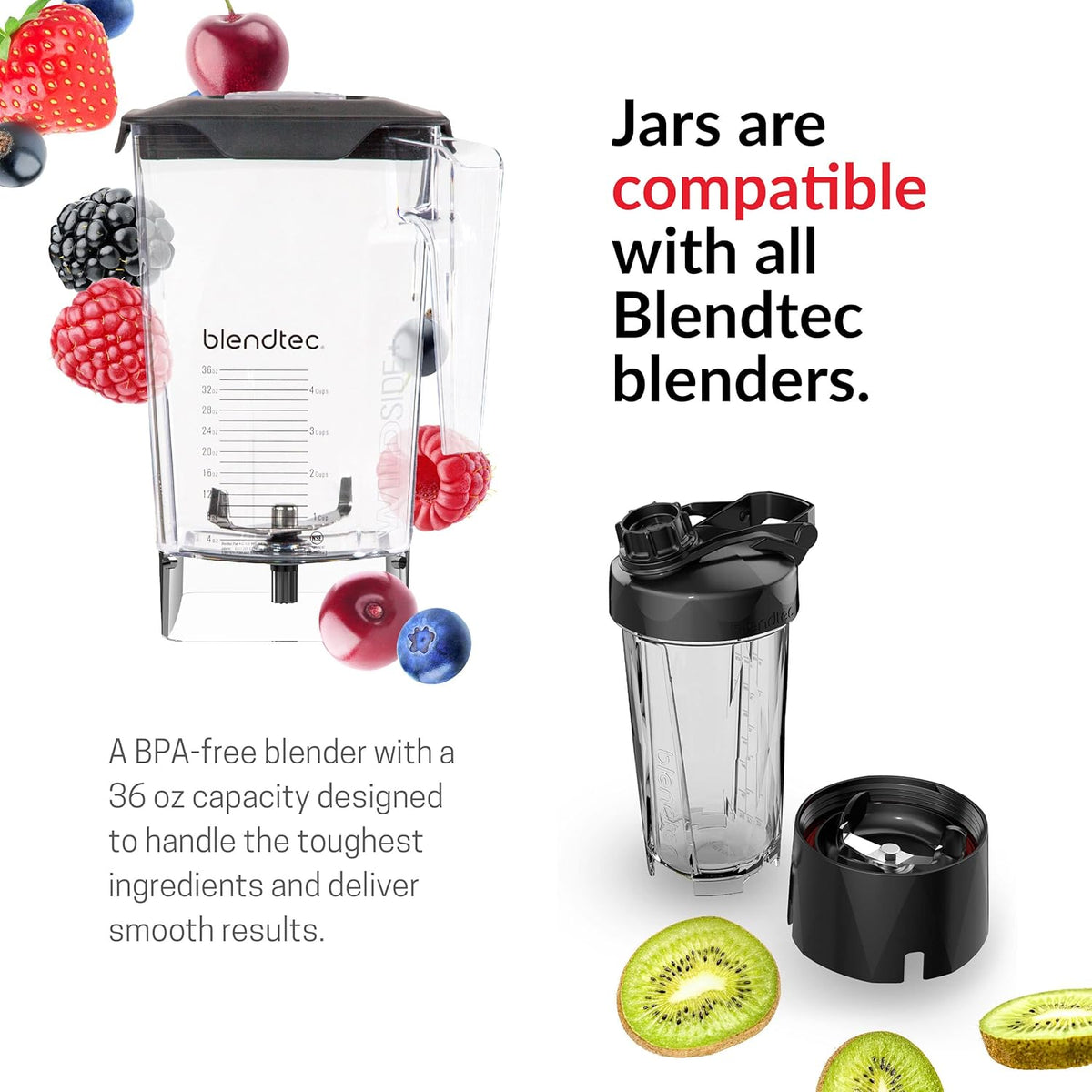 Blendtec Designer Series Blender with 90 oz WildSide+ Jar and 34 oz GO Travel Bottle - Kitchen Blender Bundle - Red