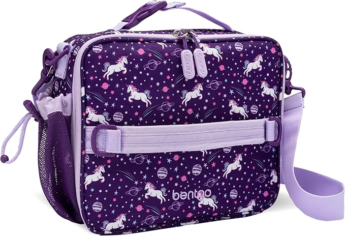 Bentgo Kids Lunch Bag - Durable, Double-Insulated Lunch Bag for Kids 3+; Holds Lunch Box, Water Bottle, & Snacks; Easy-Clean Water-Resistant Fabric & Multiple Zippered Pockets (Unicorn)