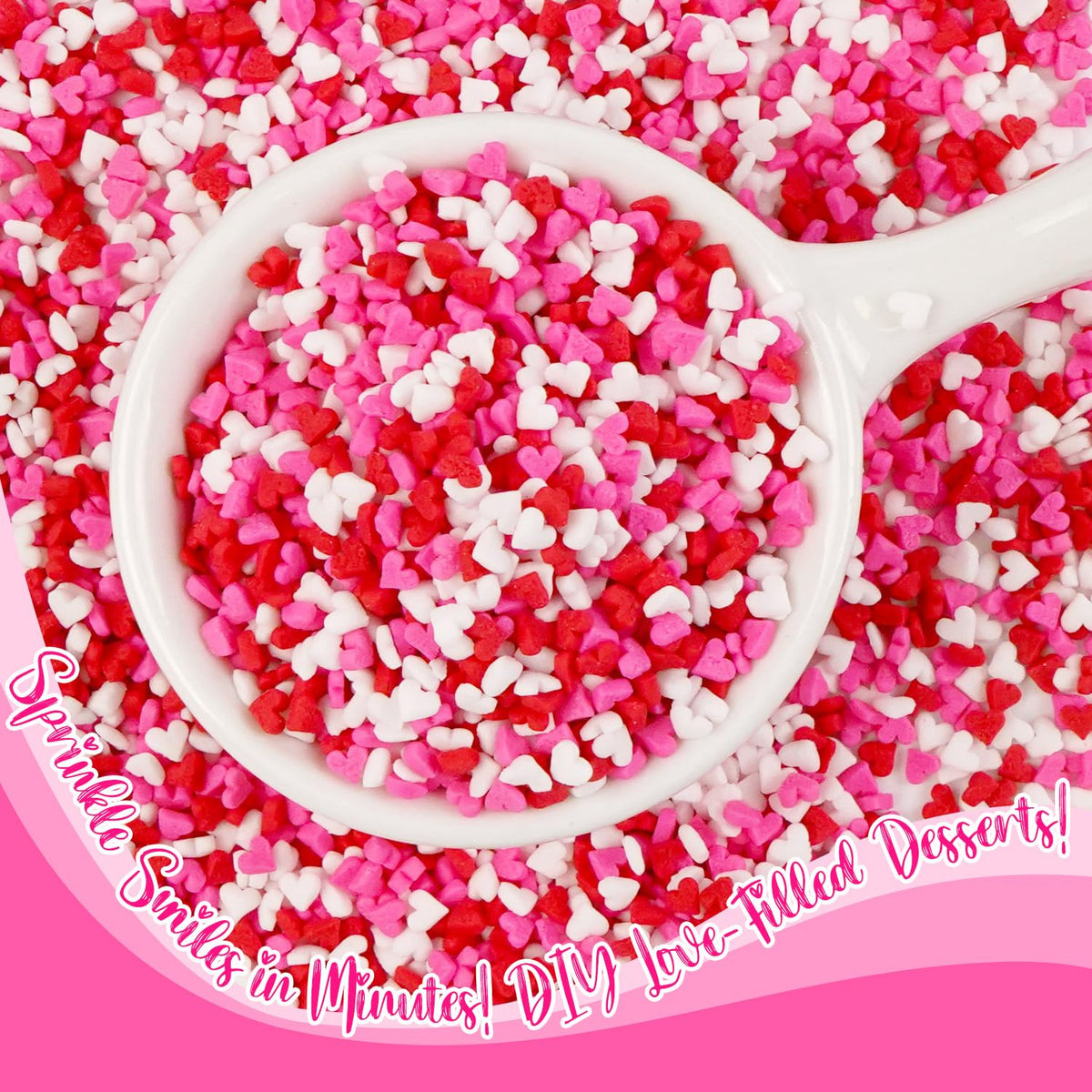 Sweet Mini Heart Sprinkles Sugar, Valentines Love Sprinkles for Cupcake Decorating, 150g/5.29oz Mix Edible White Pink and Red Candy, Cookie, Ice Cream, Mother's Day, Wedding Party Supplies