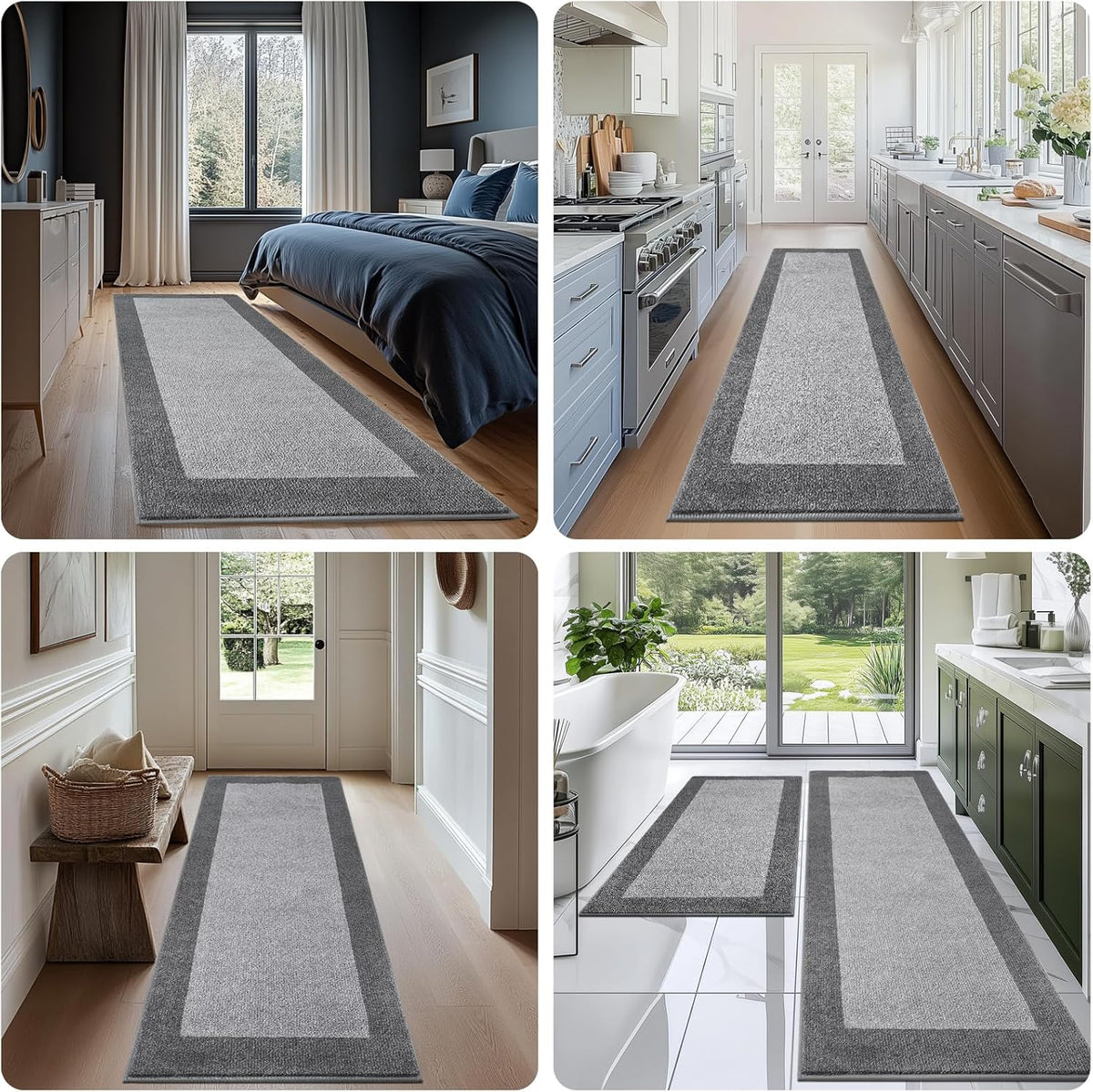 Machine Washable Kitchen Rug 32" x 84", Non Slip Kitchen Mat for Floor, Absorbent Entrance Runner Rug for Bedroom, Hallway, Bathroom, Door (Roll Packing)