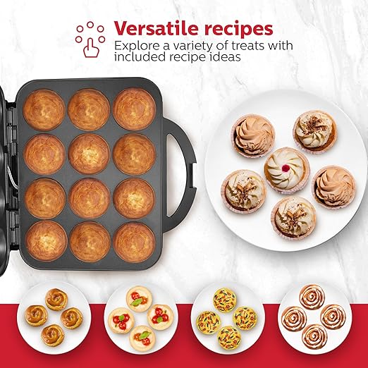 Holstein Housewares Non-Stick 12-Count Electric Cupcake Maker Machine – Bakes 12 Cupcakes, Muffins, Pizza Cups, Cinnamon Buns – Perfect for Gifts, Birthdays, Holidays, or Bake Sales, Black