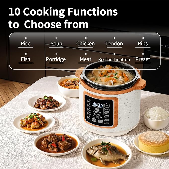 6 Quart Electric Pressure Cooker, 9-in-1 Stainless Steel Multi Cooker Pot, Rice Cooker, Slow Cooker, Food Pressure Cooker with Safety Lock, Auto Release, Delay Timer, Intelligent Presets