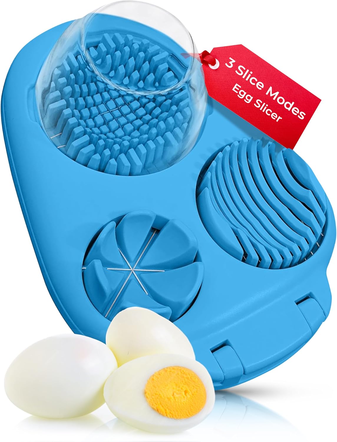 CraftyCrocodile Egg Slicer for Hard Boiled Eggs - 3 Slice Modes Egg Cutter, Heavy Duty, Stainless Steel Dicer - Kitchen Chopper Tool for Strawberry, Mushroom, Grape, Cherry Tomato - Blue