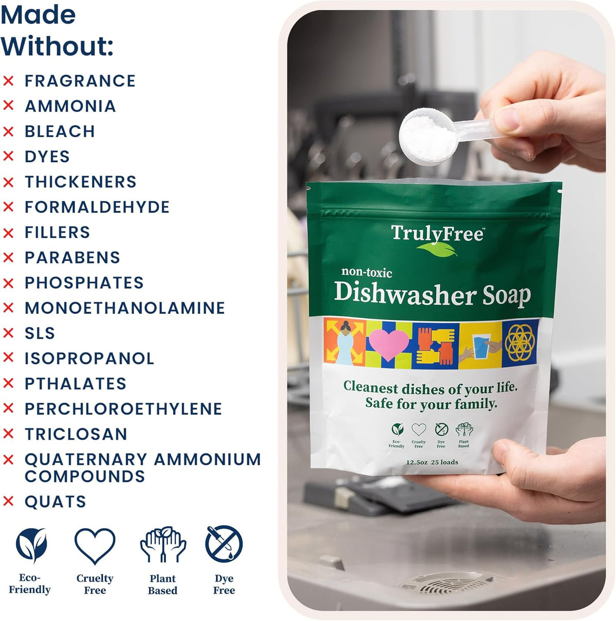 Automatic Dishwasher Detergent Powder - Concentrated Dishwashing Detergent, Dish Soap, Hard Water Stain Remover, Kitchen Cleaning Supplies, No Harmful Ingredients - 12.5 oz (Pack of 3)