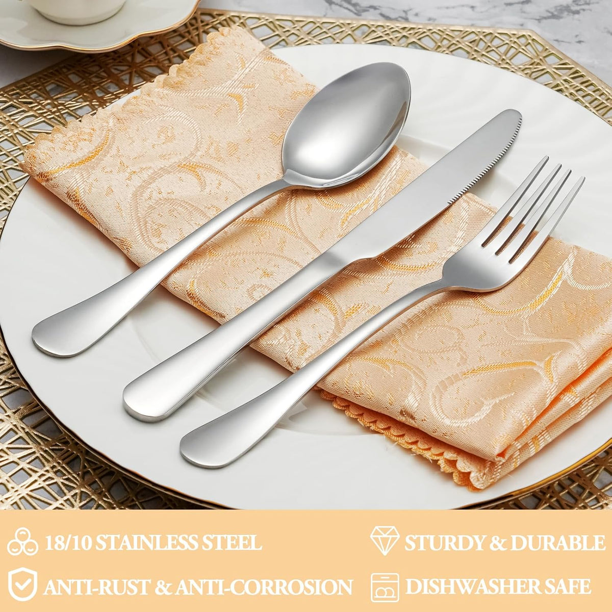 20 Piece Silverware Set Service for 4,Premium Stainless Steel Flatware Set,Mirror Polished Cutlery Utensil Set,Durable Home Kitchen Eating Tableware Set,Include Fork Knife Spoon Set,Dishwasher Safe