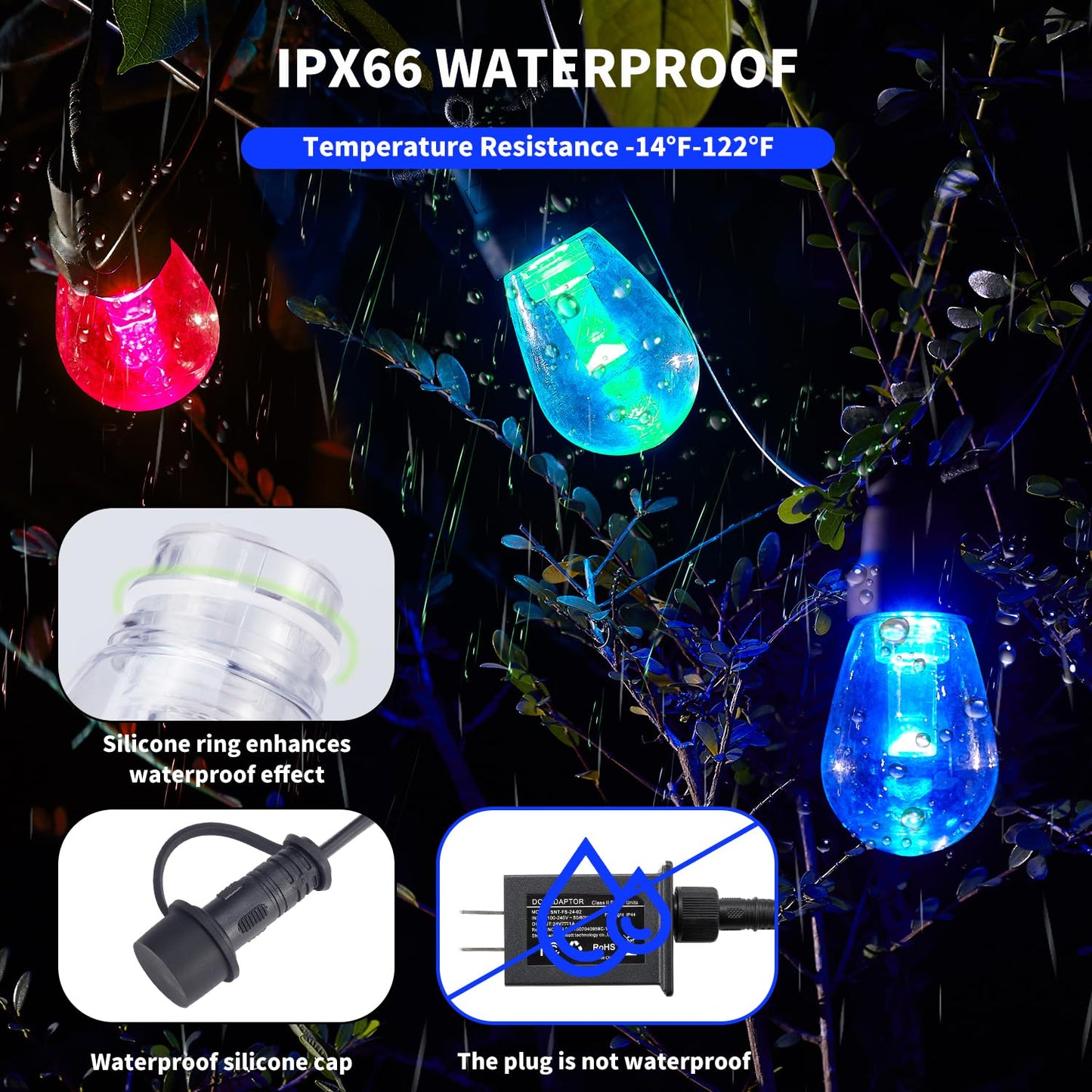 CAWWS Outdoor String Lights 50FT, Color Changing Patio Lights, Waterproof