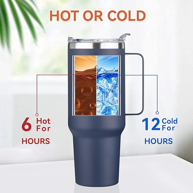 HASLE OUTFITTERS 40 oz Stainless Steel Tumbler with Handle, Vacuum Insulated Tumblers Bulk, Reusable Double Wall Travel Coffee Mug, Durable Powder Coated Water Bottles(Navy, 4)