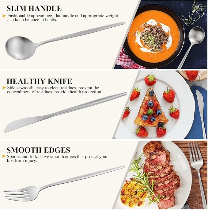 Silverware Set for 8, 40 Piece Flatware Set, Cutlery Tableware set Include Spoons And Forks Set, Stainless Steel Utensil Set, Matte polished Finish, Dishwasher Safe
