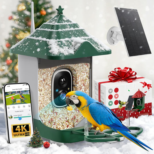 Nuctove Smart Bird Feeder with Camera Solar Powered, 4K HD Live Video Bird Camera Feeder with AI Identifies,App Control,Instant Arrival Alert,Auto Capture,Motion Detection Bird House (Green)