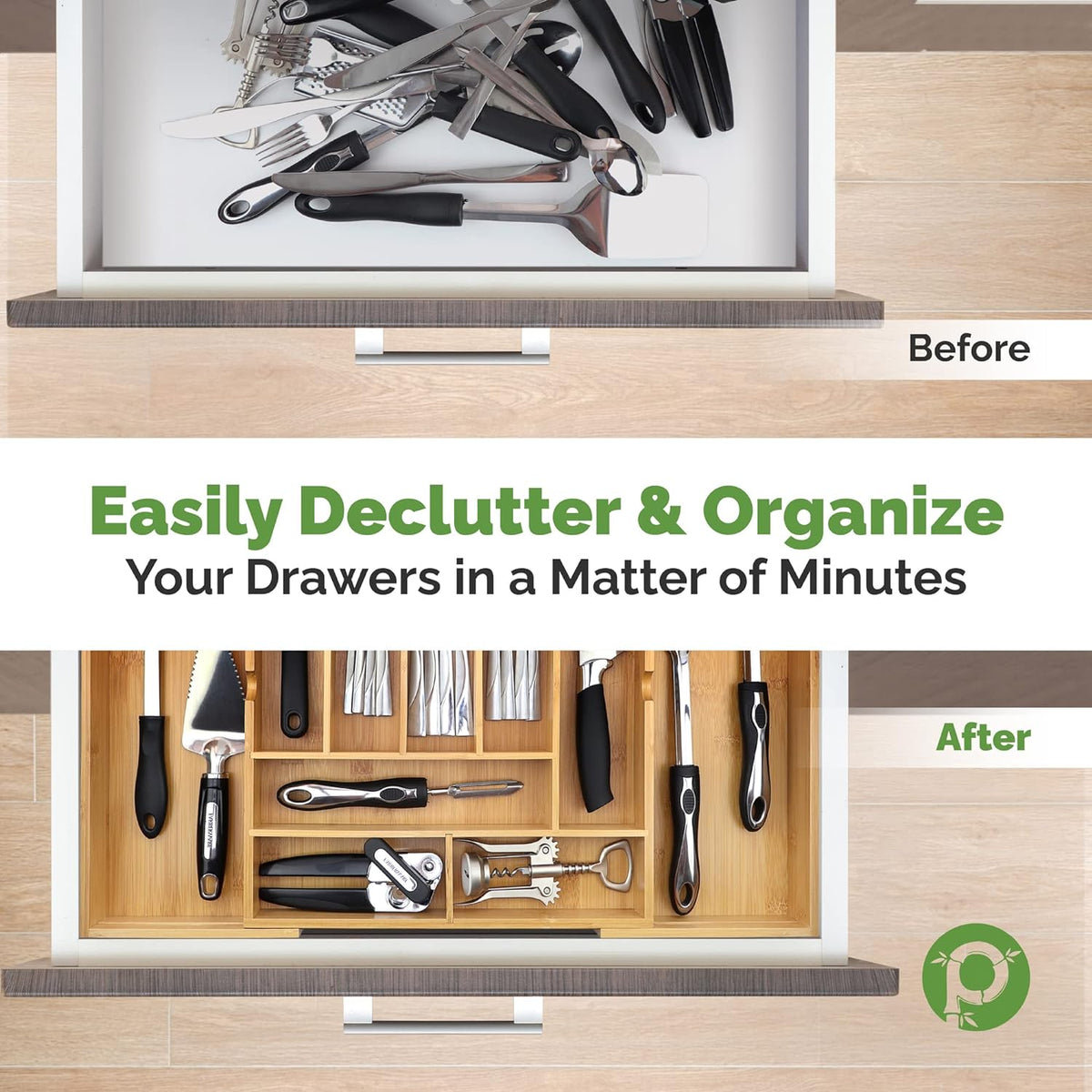 Silverware Organizer - Expandable Kitchen Drawer Organizer - Adjustable Kitchen Drawer Organizer for Utensils, Expandable to 22 Inches Wide, 10 Compartments, Silverware Tray for Drawer