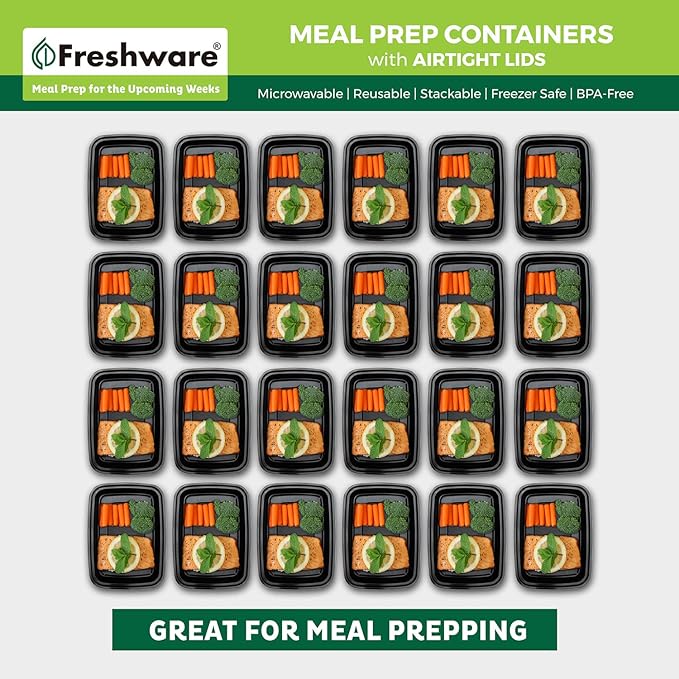 Freshware Meal Prep Containers [50 Pack] 1 Compartment Food Storage Containers with Lids, Bento Box, BPA Free, Stackable, Microwave/Dishwasher/Freezer Safe (16 oz)