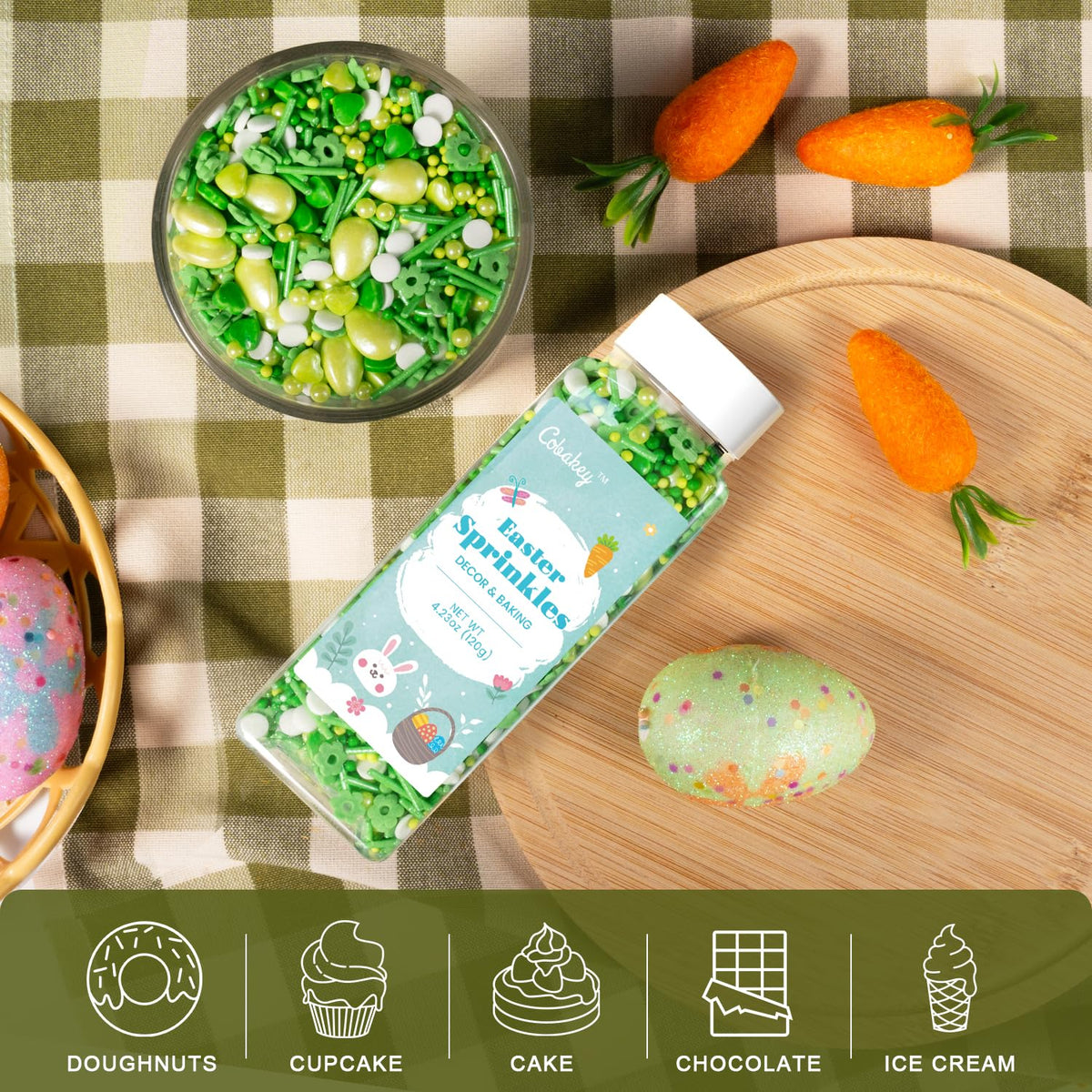 Cobakey Easter Sprinkles for Cookies 4.23 Ounce Spring Sprinkles for Baking Green Easter Eggs Perfect for Easter Cake Decorations, Baking, Ice Cream, Cookies, Cupcake Topper
