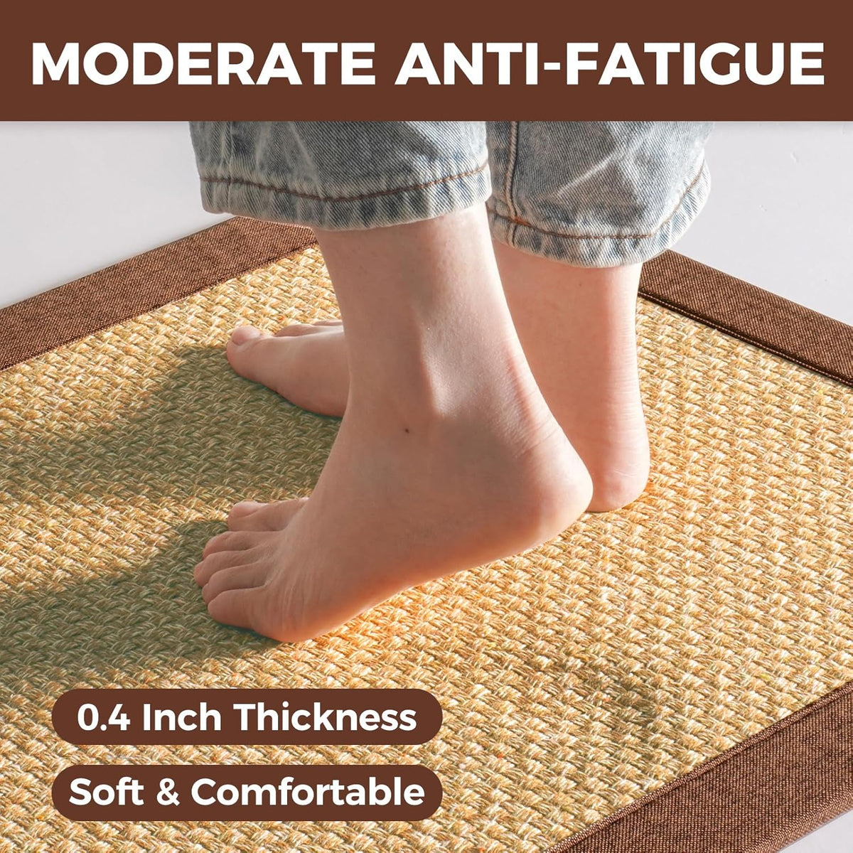 Kitchen Runner Rugs Non Slip Washable Anti Fatigue, Super Absorbent Long Cushioned Kitchen Mats for Floor, Jute-Look Woven Sink Mat Standing Mat for Floor, Office, Laundry, Brown 17"x59"