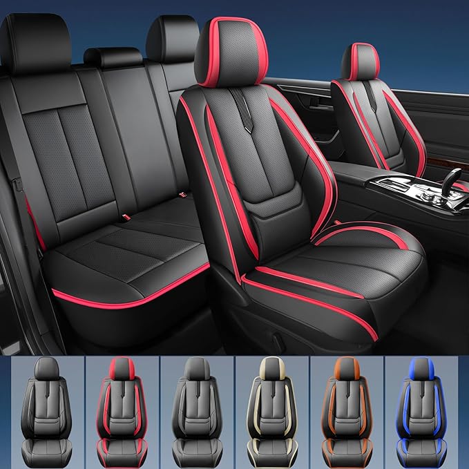 Fit Accord Car Seat Covers for Honda Accord 2003-2024 2025 2026-Upgraded Premium Waterproof & Breathable Leather,Airbag Compatible,All-Weather Seat Cushion Protector,2 Front/Black-Red
