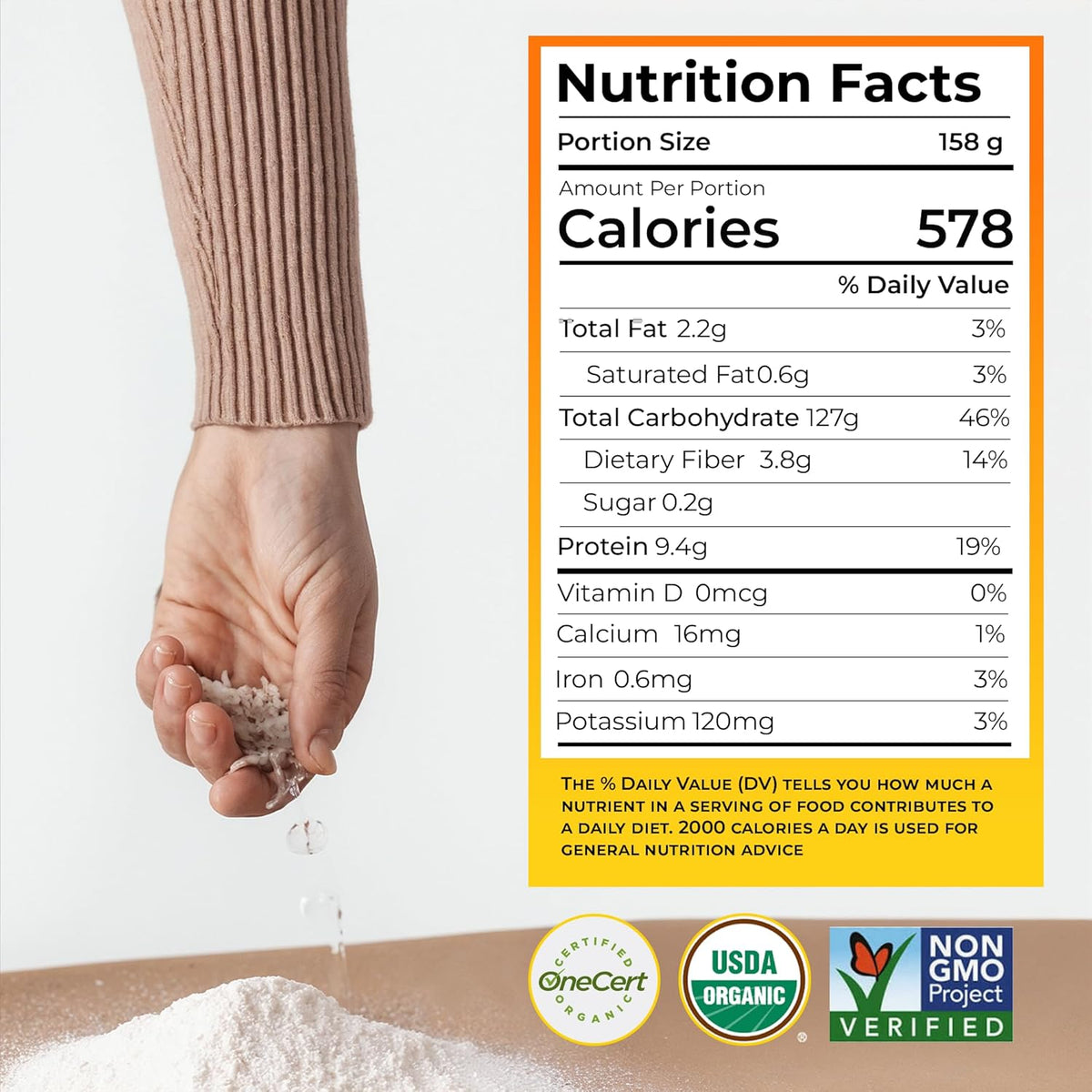 Darsa Organics White Rice Flour - Premium Organic, USDA Certified, Non-GMO, Gluten-Free Rice Powder for Baking & Cooking, Chemical-Free, Long Shelf Life, Food Grade Pouch - 2 lb (908g)