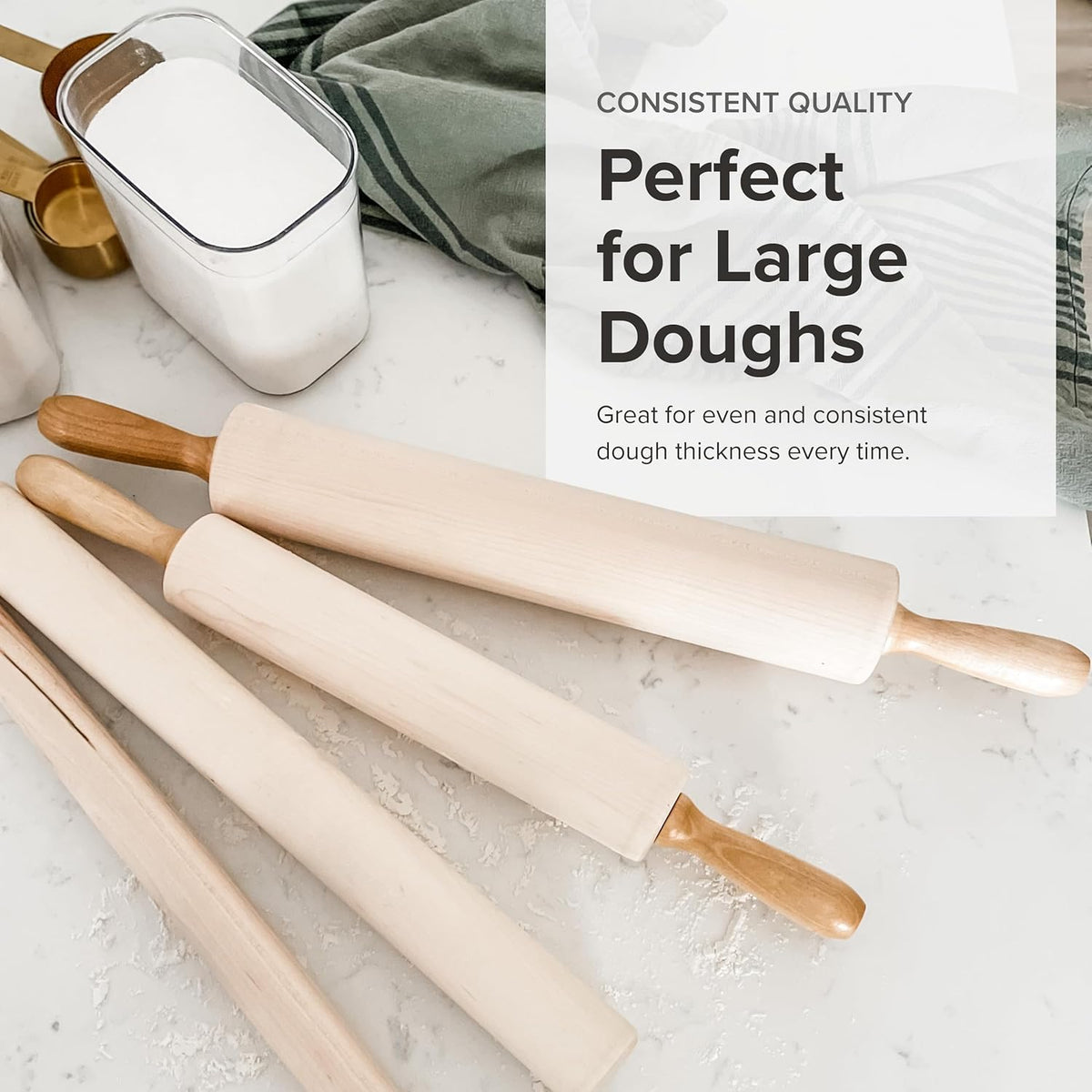 Frieling Crafted In the USA Maple Rolling Pin - Heavy Duty Rolling Pin with Ball Bearing Handles - 2.75-Inch by 18-Inch Barrel - Wooden Rolling Pin Baking