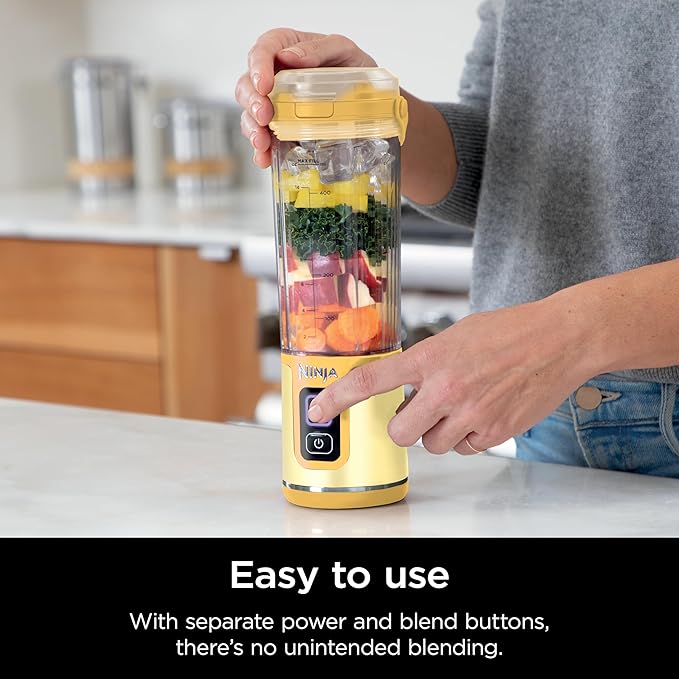 Ninja Blast Portable Blender, Cordless, 18oz. Vessel, Personal Blender For-Shakes and Smoothies, BPA Free, Leakproof-Lid and Sip Spout, USB-C Rechargeable, Dishwasher Safe, Lemon Meringue, BC151LB