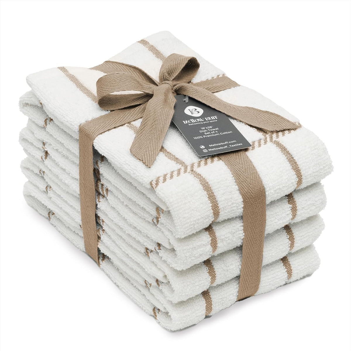 100% Cotton Terry Dish Towels, 4 Pack Checks, 16 x26 Inches, Super Soft and Absorbent Kitchen Towels, Perfect for Kitchen Cleaning and Dish Washing | Tan