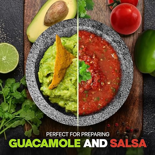Umien™ Granite Mortar and Pestle Set - 100% Granite - 3.5-Cups - 8-Inch – Avocado Tool Included – Natural Stone Molcajete for Spices, Pestos, & Guacamole (Grey) - Stone Grinder - Guacamole