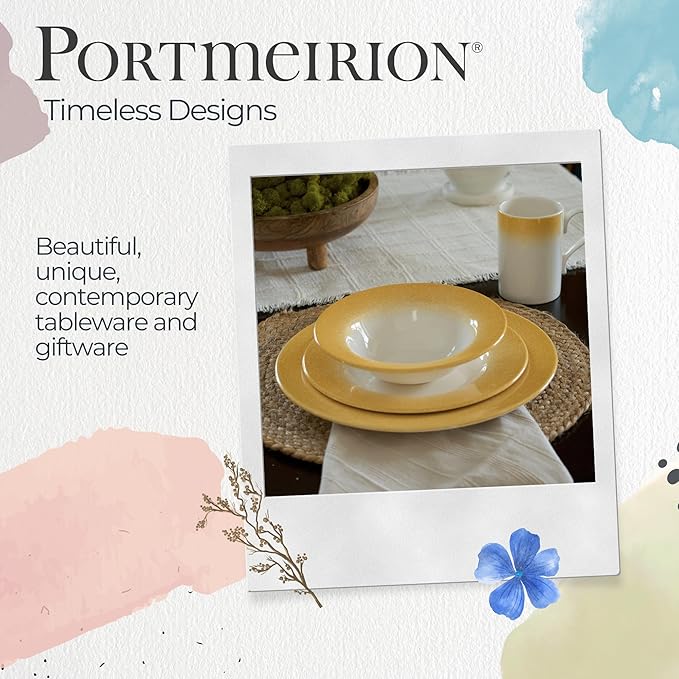 Portmeirion Potter's Mist Oatmeal Bowl (Set of 4) - Ideal for Porridge, Soup, Desserts - Microwave & Dishwasher Safe Earthenware Bowls, Durable Dishware Collection - Made in UK (Yellow Mist)