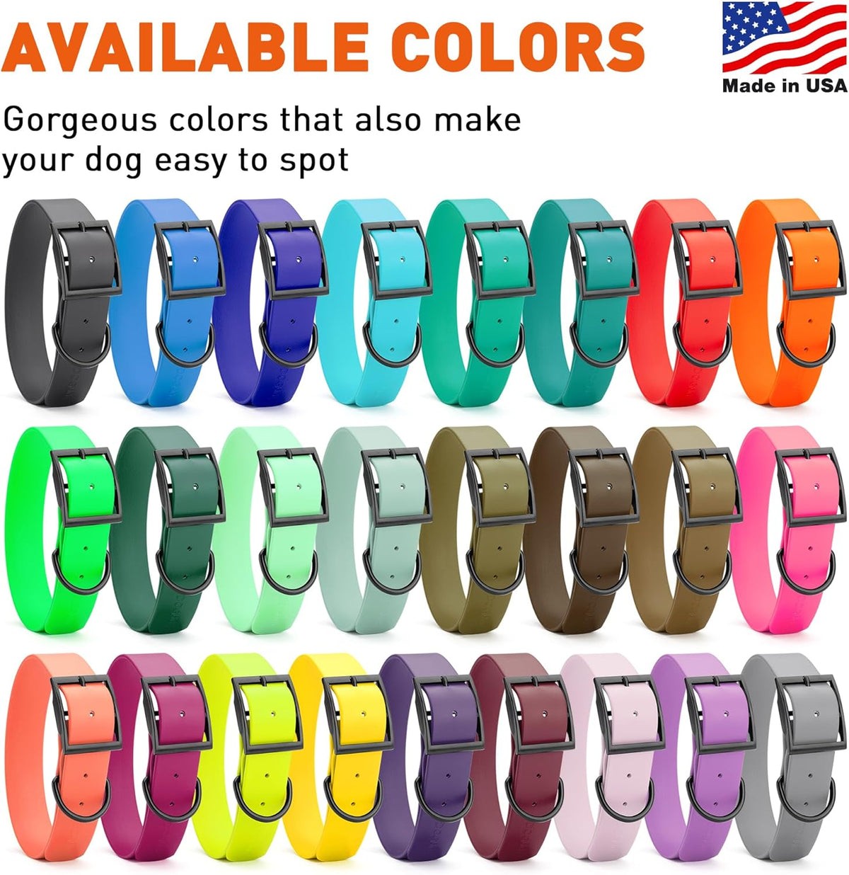 Dogline Biothane Waterproof Dog Collar Strong Coated Nylon Webbing with Black Hardware Odor- Proof for Easy Care Easy to Clean High Performance Fits Small Medium or Large Dogs, Tropical Green