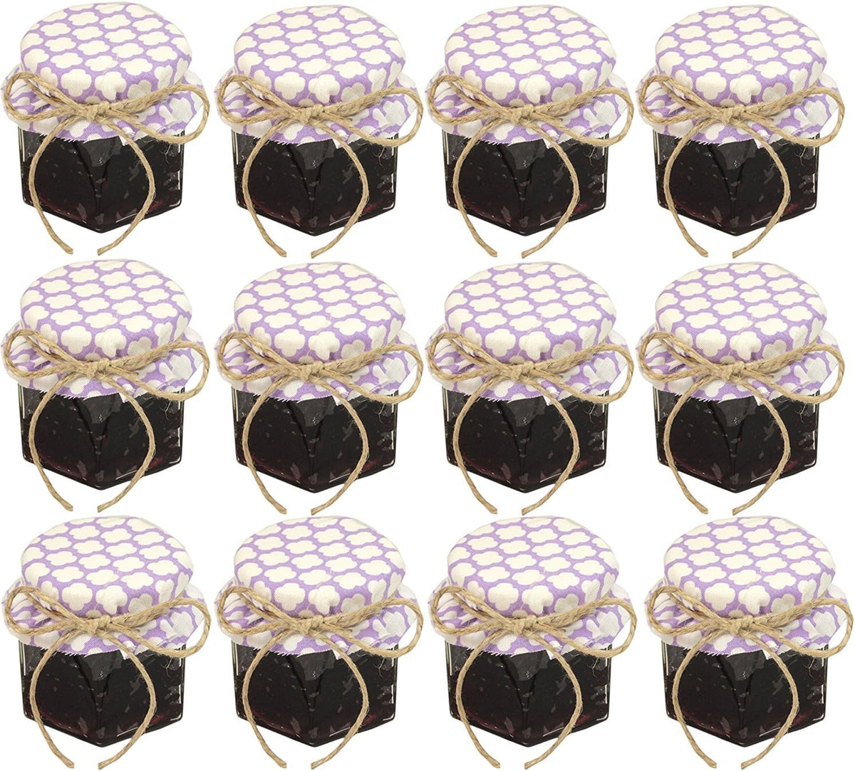 1.5 oz Hexagon Mini Glass Jars with BLACK Lids and Labels (Pack of 24)