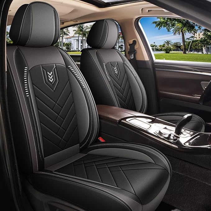 AOMSAZTO Full Set Seat Covers Fit for VW/Volkswagen CC 2009-2017: 2 Row 5 Seats Faux Leather Waterproof Seat Covers Automotive Seat Cushion Protector(Black&Grey)