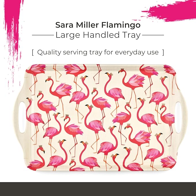 Pimpernel Sara Miller London Flamingo Collection Melamine Tray – (19.25" x 11.5") Large Rectangular Platter with Handles, Decorative Tropical Bird Print for Serving Meals & Beverages