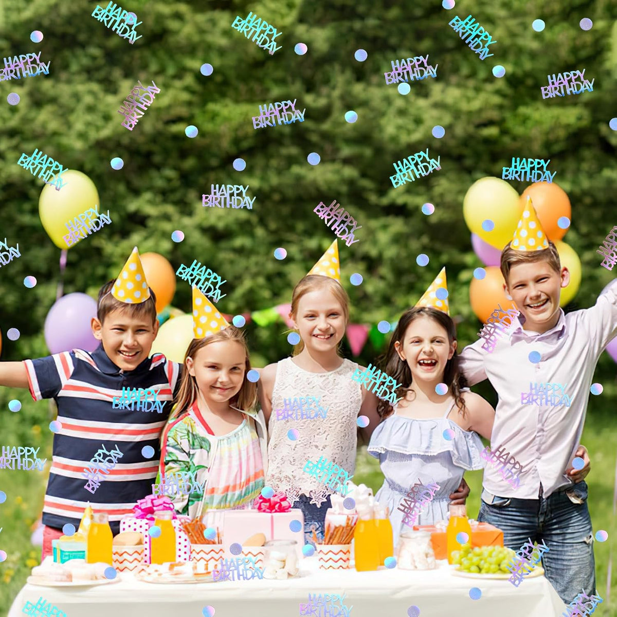 MARFOREVER Iridescent Happy Birthday Confetti, Birthday Party Confetti Metallic Foil Sprinkles Confetti Table Scatter for Kids Adult Party Baby Shower Decorations