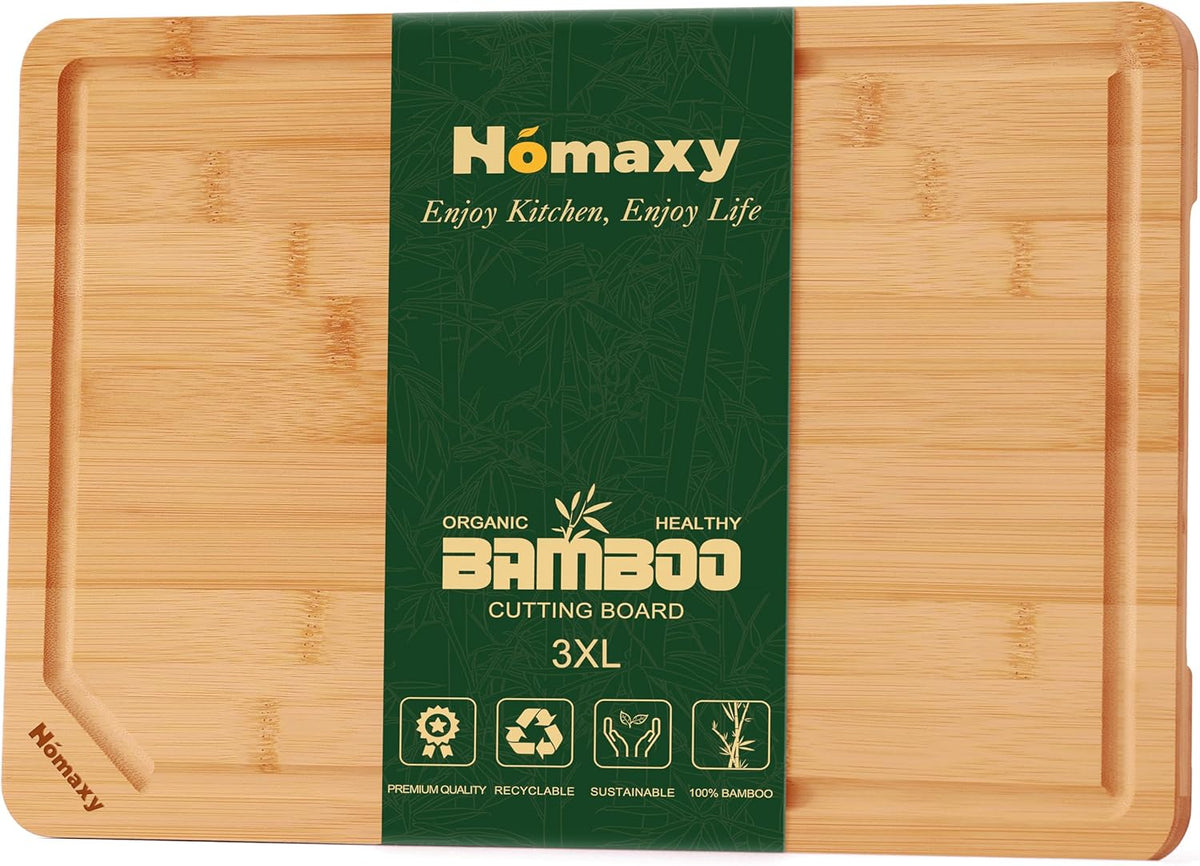 Homaxy Extra Large Organic Bamboo Cutting Boards for Kitchen, 24"x18" Wooden 3XL Cutting Board with Juice Groove and Handles, Charcuterie Butcher Block Wood Serving & Chopping Board - Pre Oiled