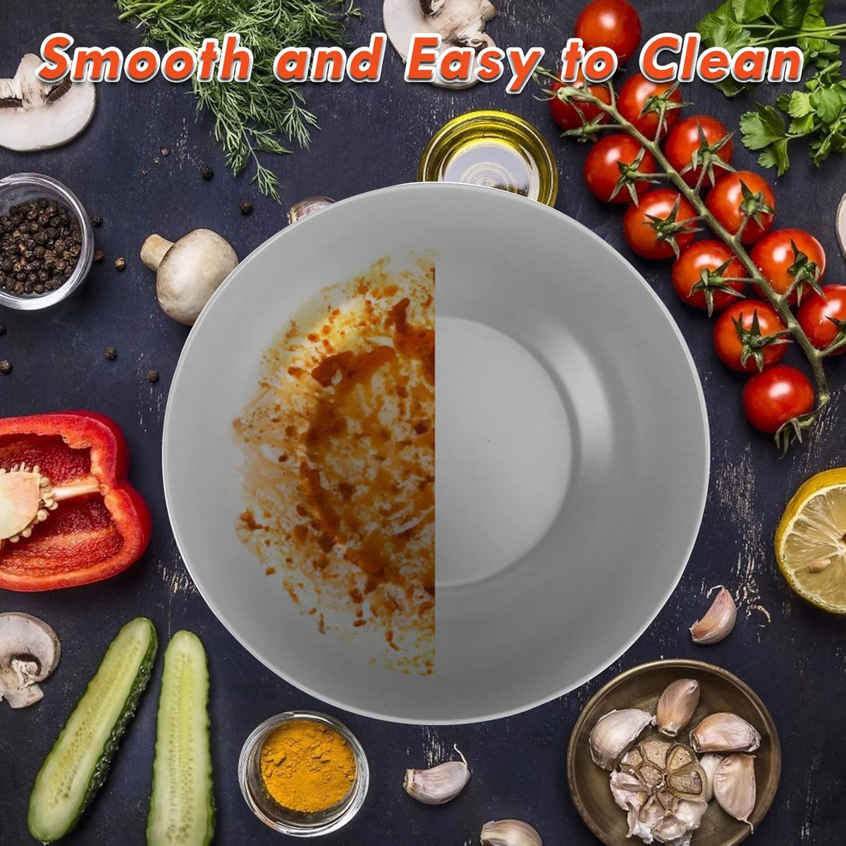 Large Salad Bowl with Lid, Bamboo Fiber Salad Serving Bowl Set with Utensils, 9.8inches Mixing Bowl with Servers, Solid Bamboo Wooden Bowl for Salad, Fruits, Vegetables and Pasta(Gray)