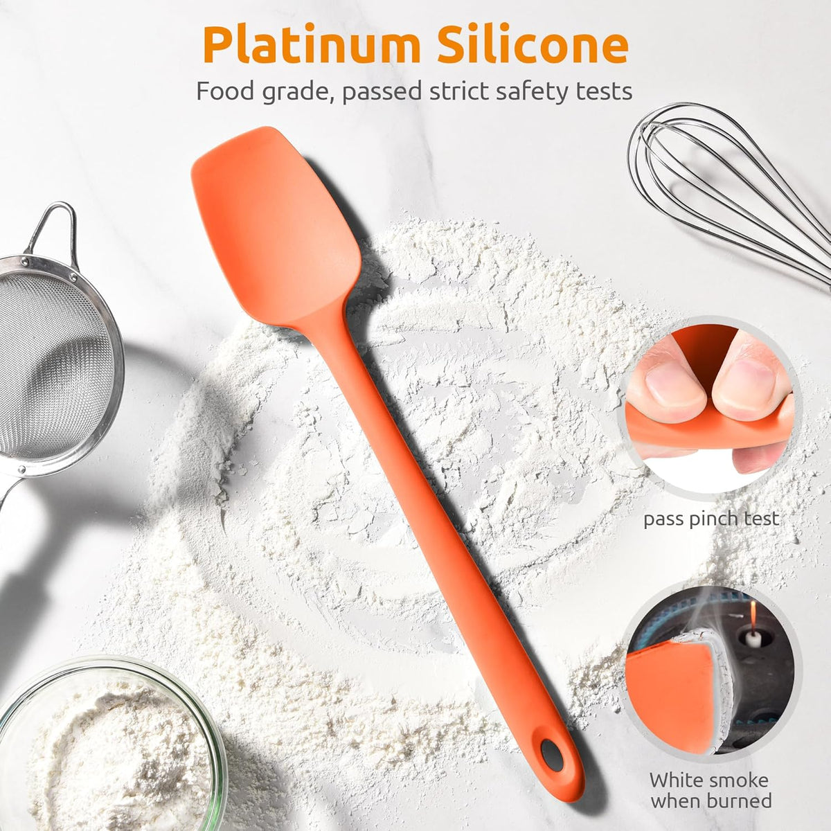 U-Taste Extra-Long 600ºF Heat Resistant Spatula Spoon: 14" Silicone Spoonula Cooking Utensils for Kitchen Use, Non-Stick Scoop Scraper with Soft Edge & Firm Core for Baking, Mixing, Serving (Orange)