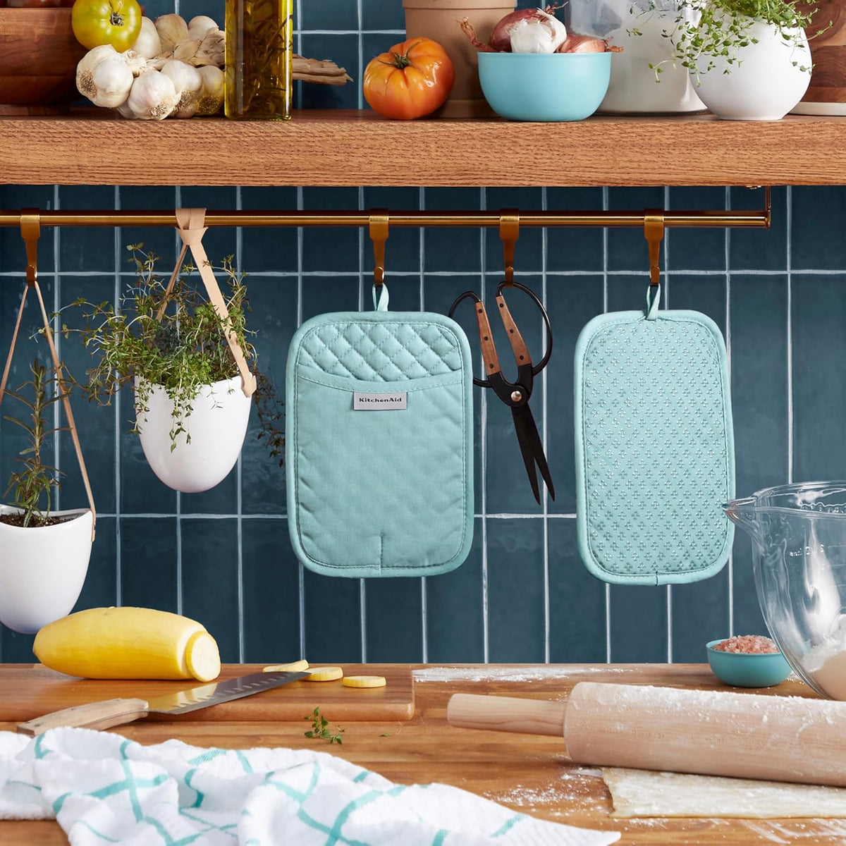KitchenAid Asteroid Pot Holder 2-Pack Set, Mineral Water, 7"x10"