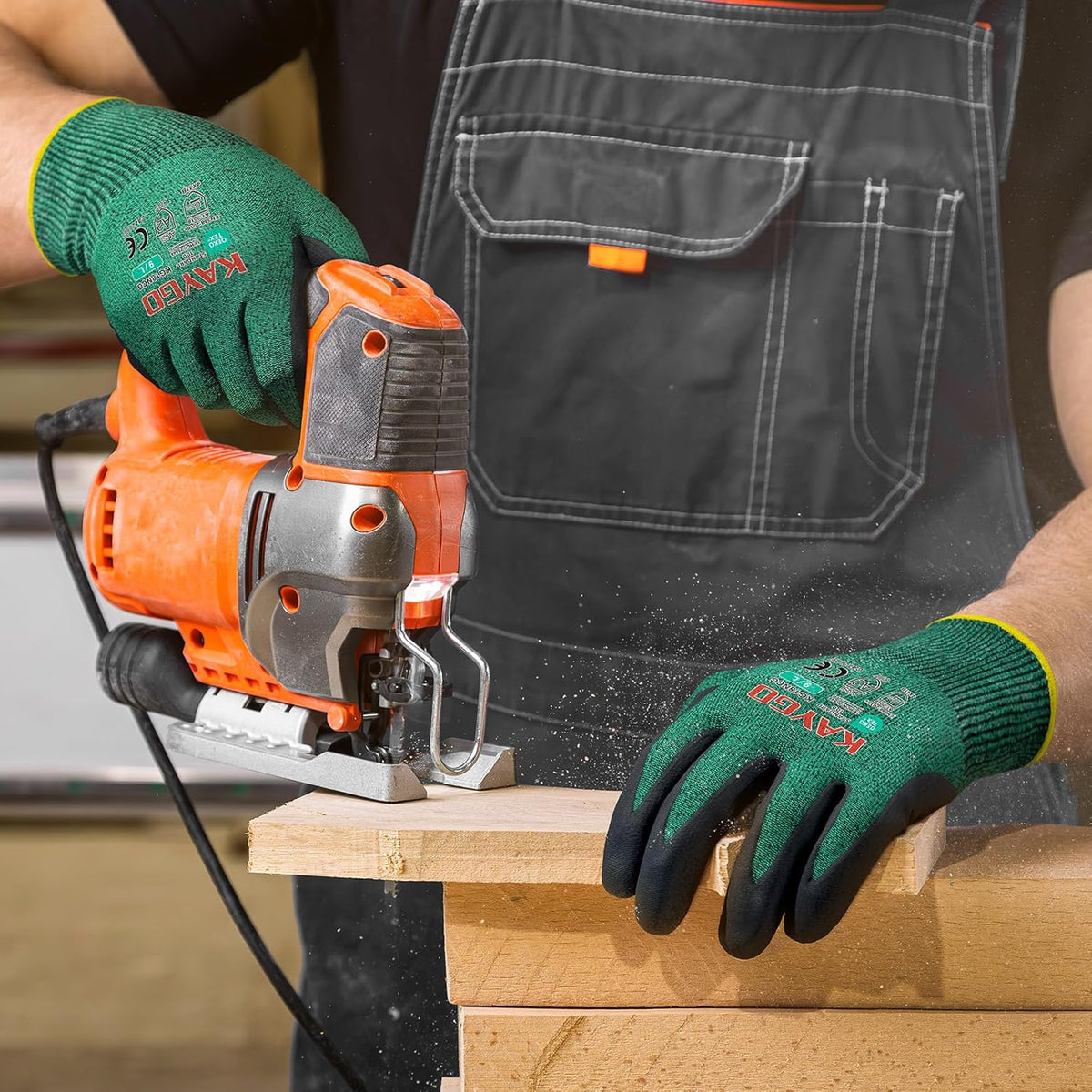 KAYGO Safety Work Gloves MicroFoam Nitrile Coated, 3 Pairs KG18N, Cut Resistant Glove with Abrasion and Oil Resistant Grip, ANSI Cut Level A2, L, Green