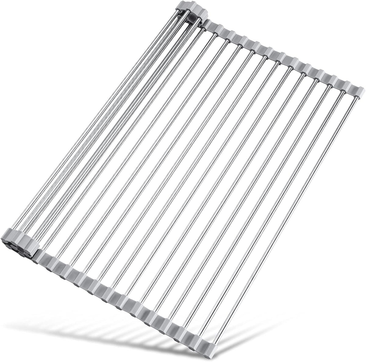 Tomorotec 17.7" x 12.5" Roll Up Dish Drying Rack Over Sink Drying Rack Sink Cover Kitchen Sink Accessories Gadget Multipurpose Organizer Foldable Stainless Steel Drainer