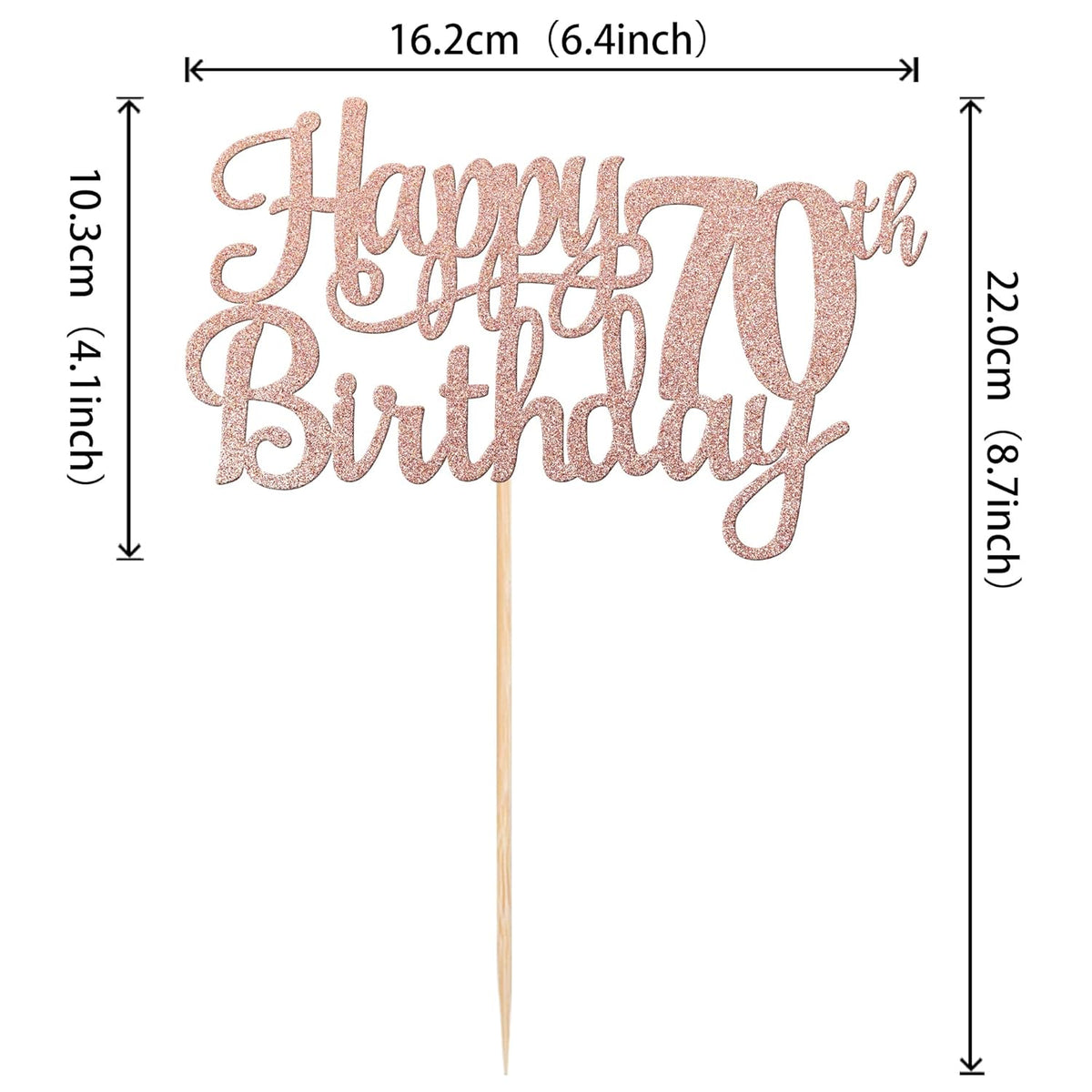 1 PCS Happy 70th Birthday Cake Topper Glitter Cheers to 70 Years Birthday Cake Pick Seventy 70 Fabulous Cake Decoration for Happy 70th Birthday Anniversary Party Decorations Supplies Rose Gold
