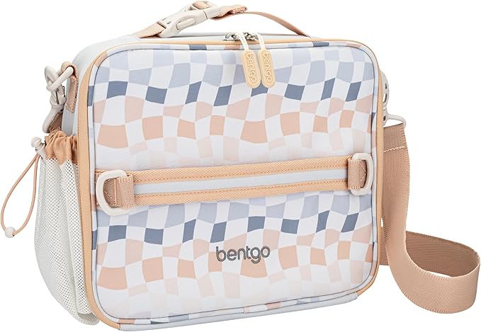 Bentgo Kids Lunch Bag (Whimsy & Wonder Collection) - Durable, Double-Insulated Lunch Bag for Kids 3+; Holds Lunch Box/Water Bottle/Snacks; Water-Resistant Fabric & Zip Pockets (Checker Gradient)