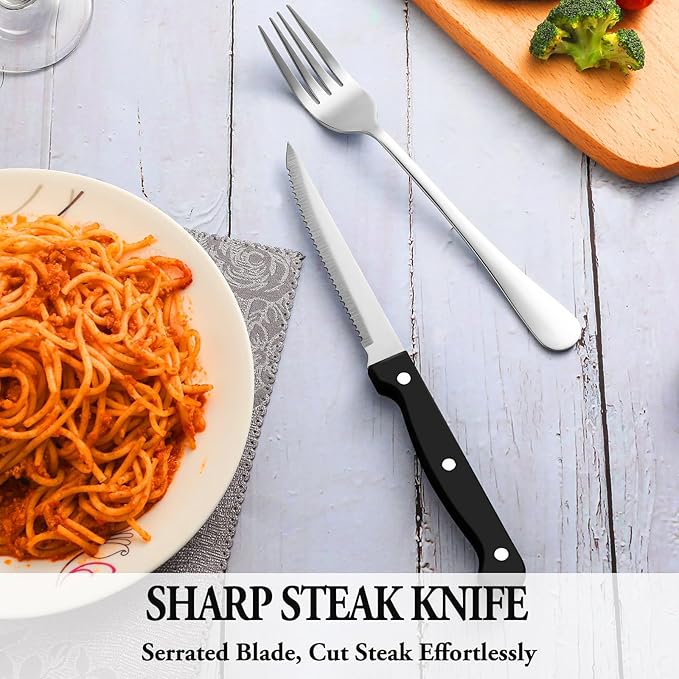 36 Pcs Silverware Set with Steak Knives Service for 6,Stainless Steel Flatware Set,Mirror Polished Cutlery Utensil Sets,Home Kitchen Eating Tableware Sets,Include Fork Knife Spoon,Dishwasher Safe