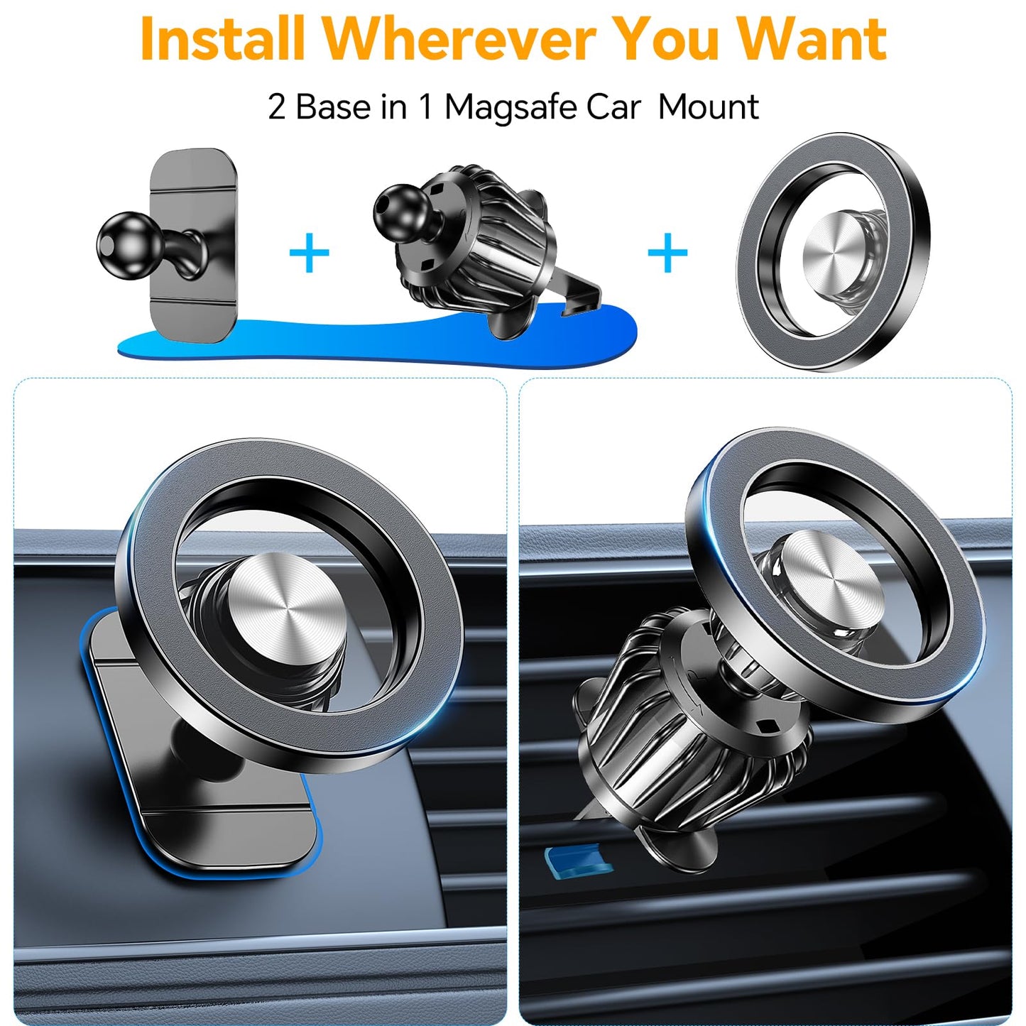 for iPhone Magsafe car Mount【20 Strong Magnets】Magnetic Phone Holder for Car Dashboard【360° Rotation】Hands Free Car Phone Holder Mount Dash Fit iPhone 15 14 13 12 Pro Max Plus MagSafe Car Accessories