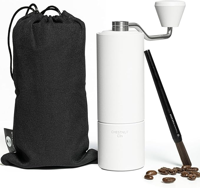 TIMEMORE Chestnut C2S Manual Coffee Grinder with Internal Adjustable Grind Setting, Capacity 20g Hand Coffee Grinder with Stainless Steel Conical Burr, for Espresso to French Press, White