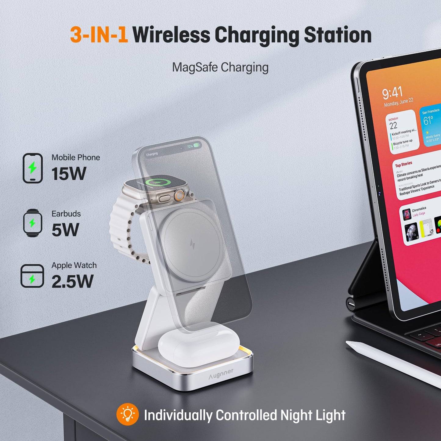 Foldable 15W Wireless Charging Station for iPhone Apple Watch Airpods
