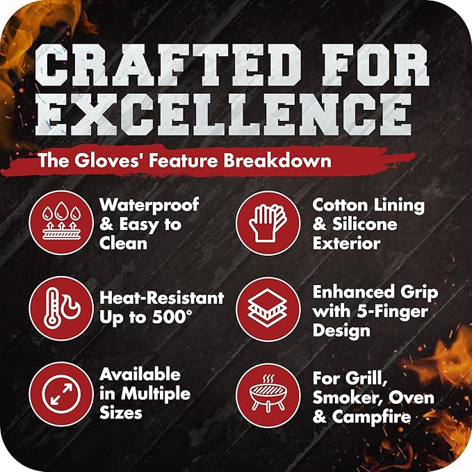 KITCHEN PERFECTION XL Silicone Smoker Oven Gloves-Extreme Heat Resistant BBQ Gloves-Handle Hot Food Right on Your Grill Fryer&Pit|Waterproof Grilling Cooking Baking Mitts|Superior Value Set+3 Bonuses