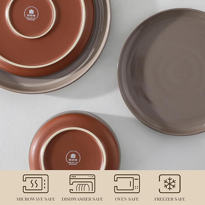 MALACASA Plates and Bowls Sets, 18 Pieces Modern Ceramic Dinnerware Set for 6 Kitchen Dinner Set Stoneware Dishware Dishes Set Microwave and Dishwasher Safe, Brown, Series TARA