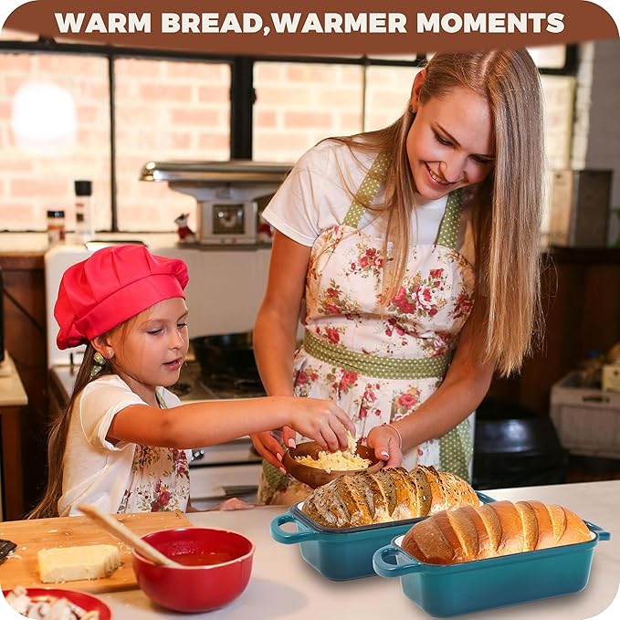 Cast Iron Loaf Pan With Lid, Enameled Bread Loaf Pan For Homemade Bread Sourdough, 2 In 1 Loaf Pans For Baking Bread 9x5, Even Heating Bread Dutch Oven, Teal