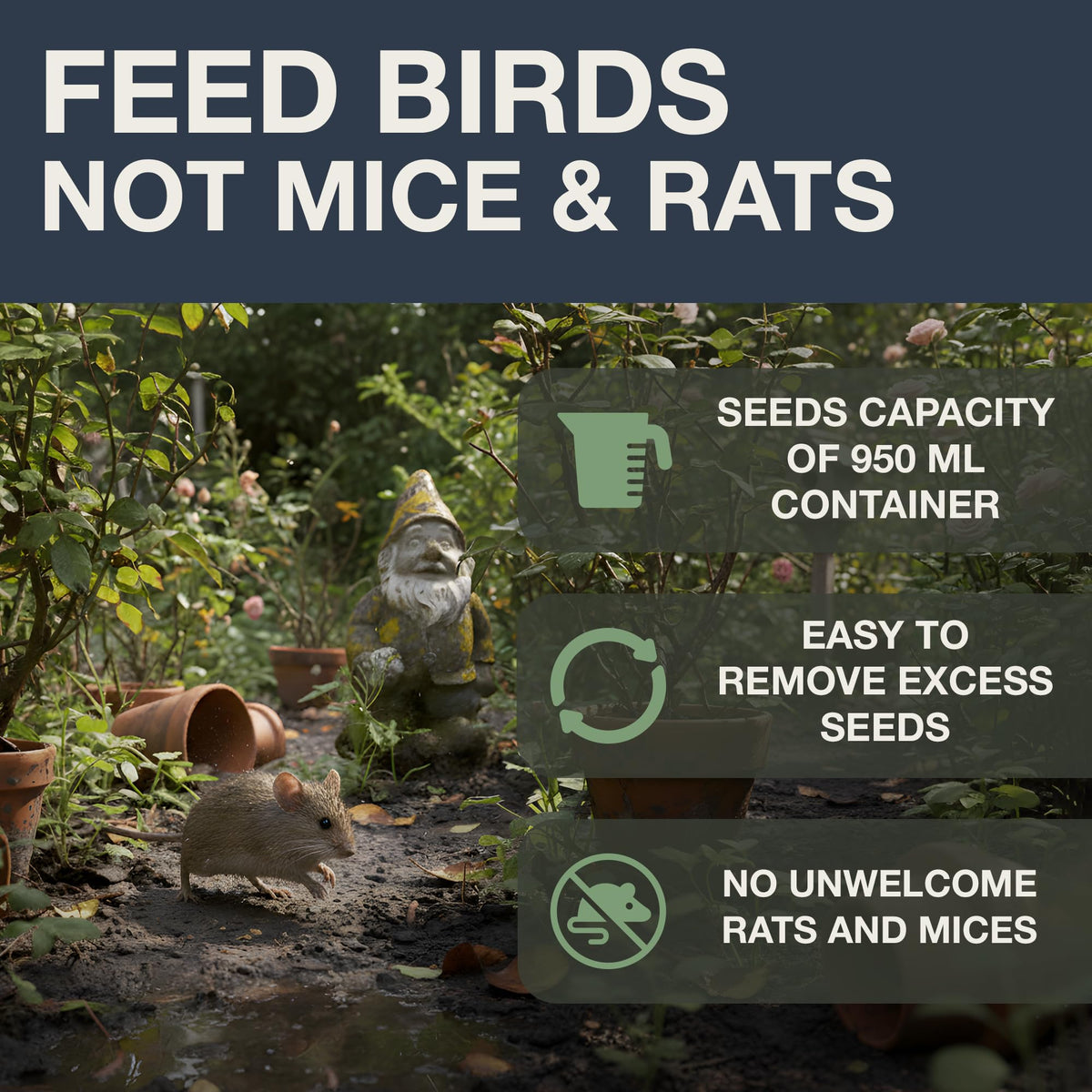SWISSINNO Squirrel Proof Bird Feeder with Solid Metal Base - No Spill