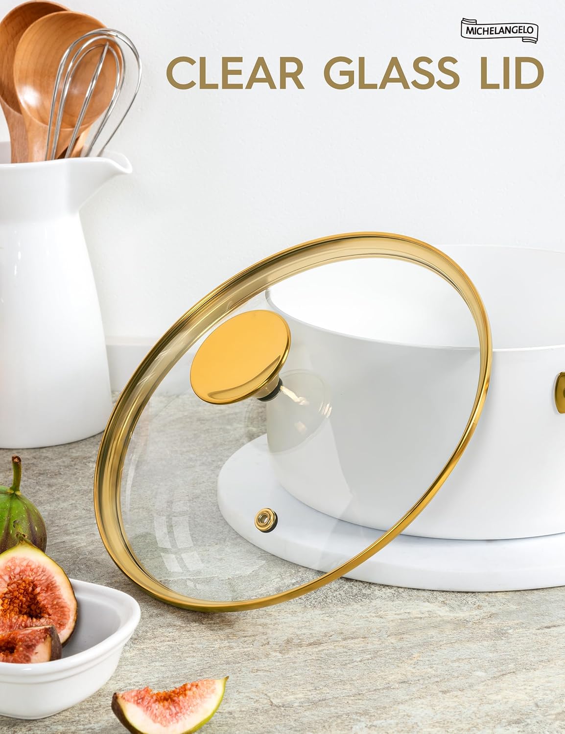 MICHELANGELO 1 Quart Nonstick Saucepan with Lid, Non-Toxic Ceramic Sauce Pan with Ergonomic Handle, 1 Qt Small Pot, Oven-Safe, White
