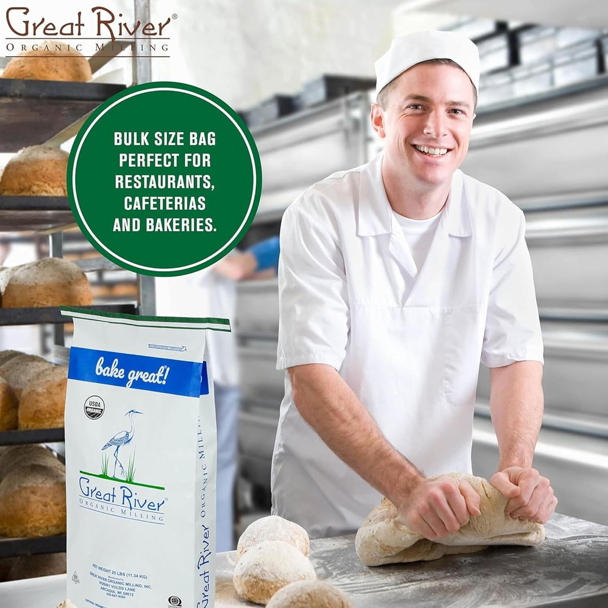 Great River Organic Milling Lily White Organic All-Purpose Flour | Unbleached & Unbromated | Non-GMO, Kosher | Ideal for Bread, Cookies, Cakes, Pizza Dough & Everyday Baking | 50 Lb